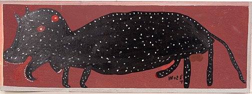Mose Tolliver. Creature with Spots.: Paint on panel board. 35" x 13". Est. $400-800. Ship: $35