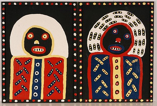 Richard Burnside. King and Queen.: Enamel on wooden boards. Both are signed and dated, 1990 on back. 18" x 24" h each including frames. Provenance: The Wenstrup Collection. Est. $400-600. Ship: $55