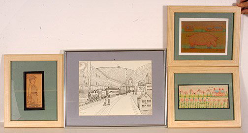 Jack Savitsky. 4 Drawings.: Pencil and colored pencil on paper. The three smaller pieces are dated, '83, '84, and '85. The largest is not dated and is 16.5" x 12.5". All are framed. Excellent condition. Prov.: The Wenstrup Colle