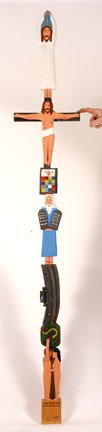 Preston Geter. From Adam and Eve to the Ascension: Painted carved wooden totem. Signed. 73" h. Excellent condition. Est. $300-500. Ship: $55
