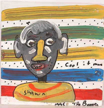 Robin Beaverland. Cool It Man.: "The Beaver". Latex on wood board. 1995. 12" x 12". Est. $100-200. Ship: $25