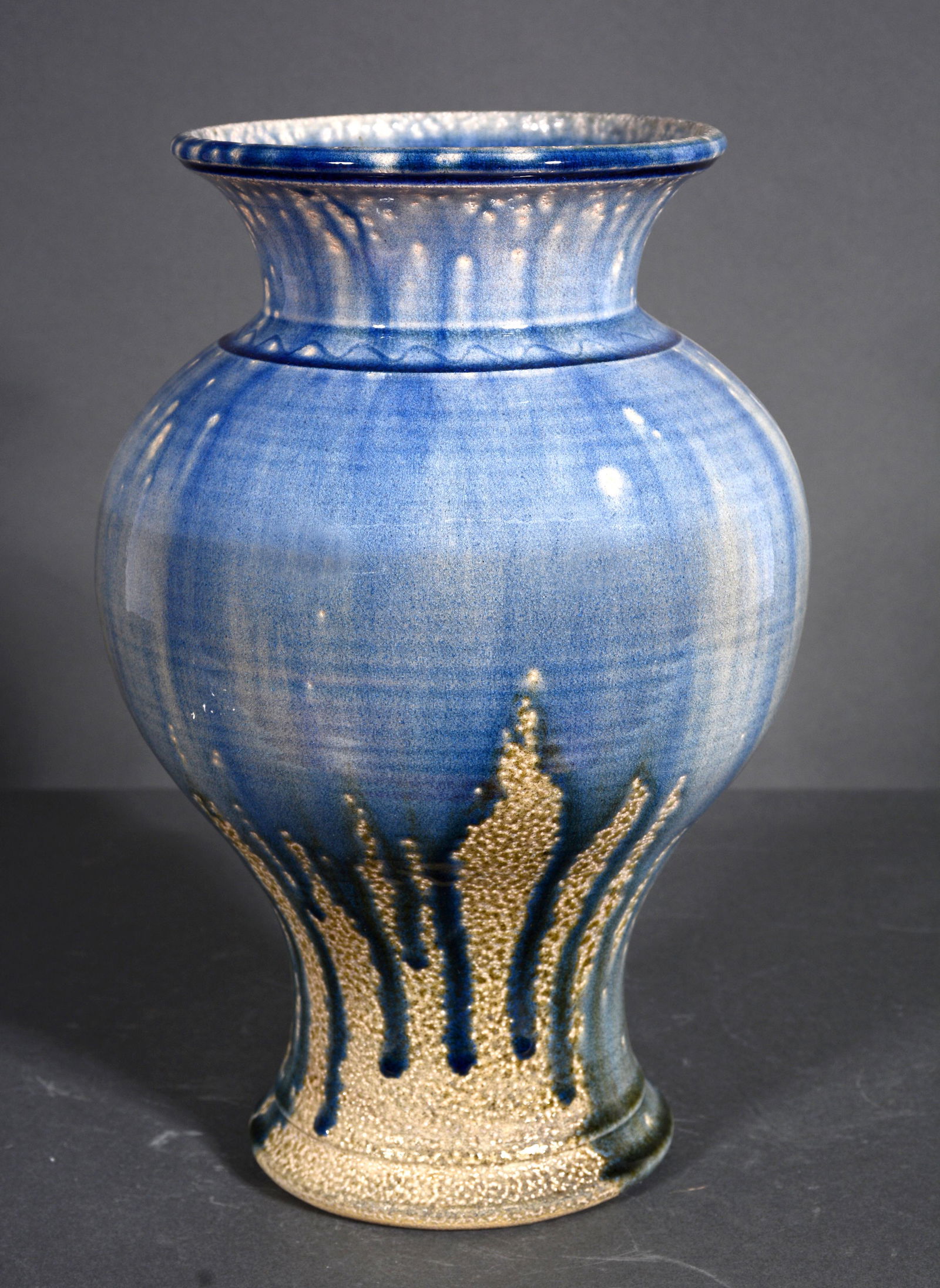 J.L.M. Turn & Burn Pottery. Blue Drip Salt Glaze Vase. (1 of 3)