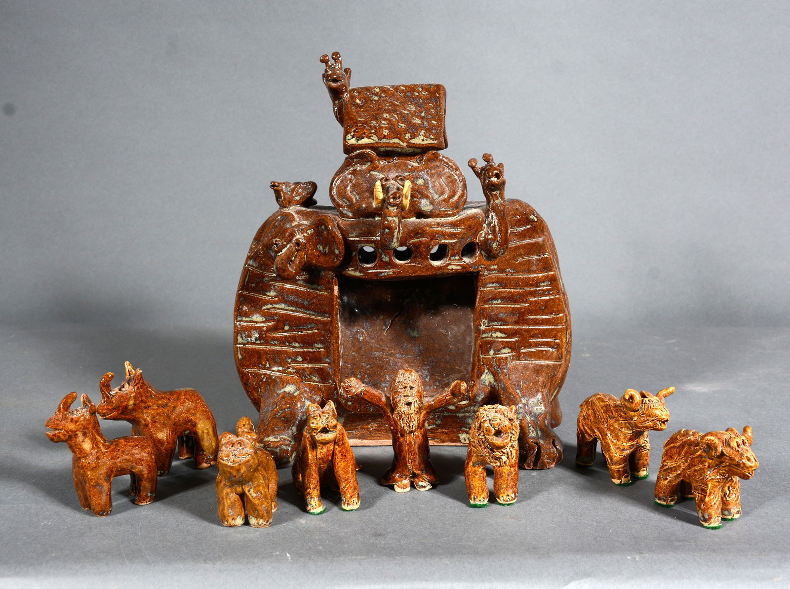 Crystal King (attrib). Brown Glaze Noah's Ark. (1 of 4)