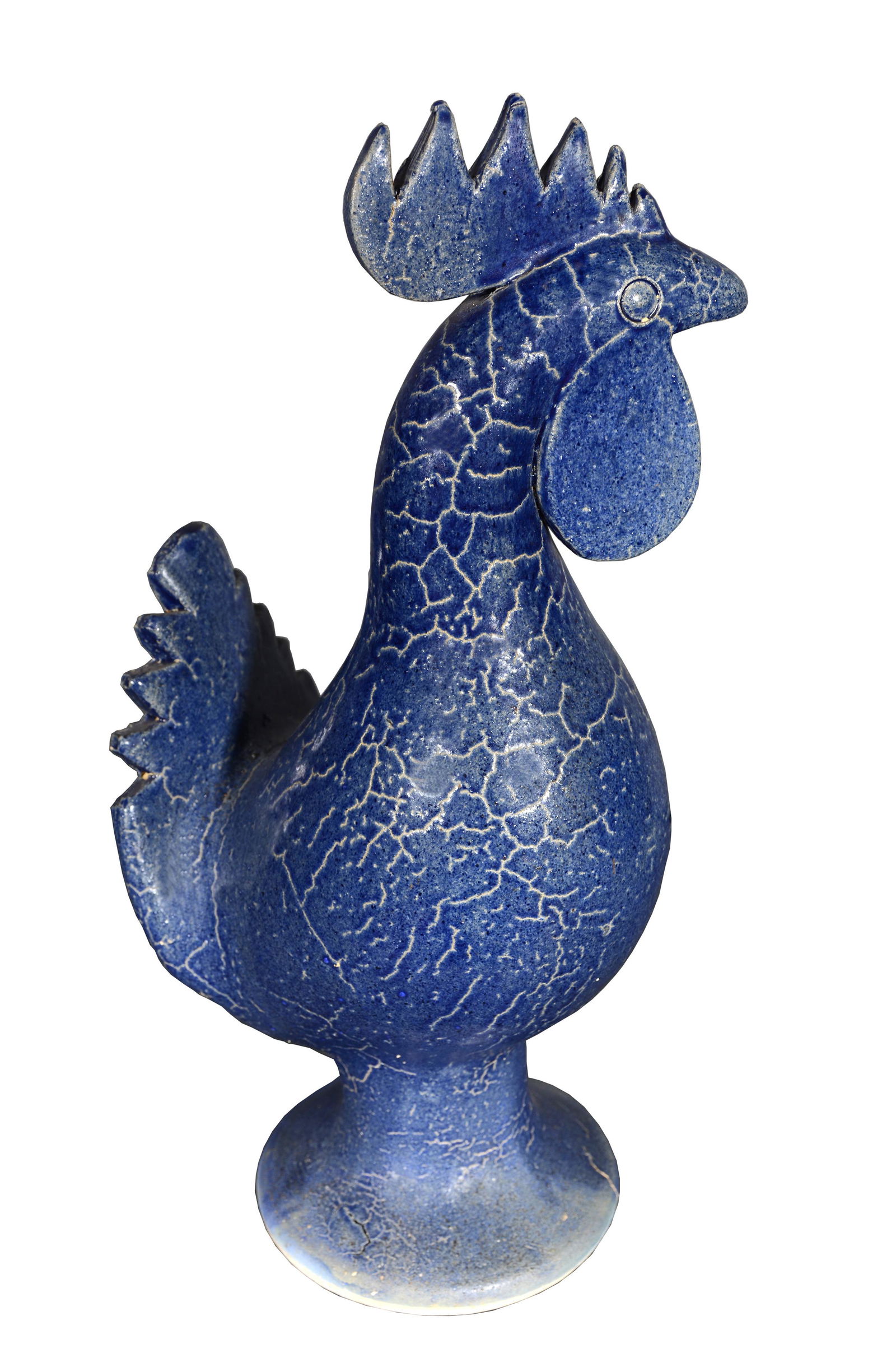 Edwin Meaders. Heavy Crawl Glaze Blue Rooster (A). (1 of 4)