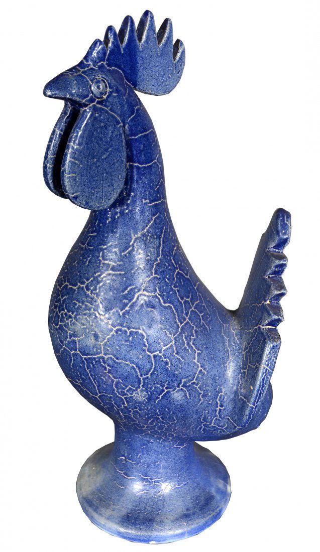 Edwin Meaders. Heavy Crawl Glazed Blue Rooster (B). (1 of 5)