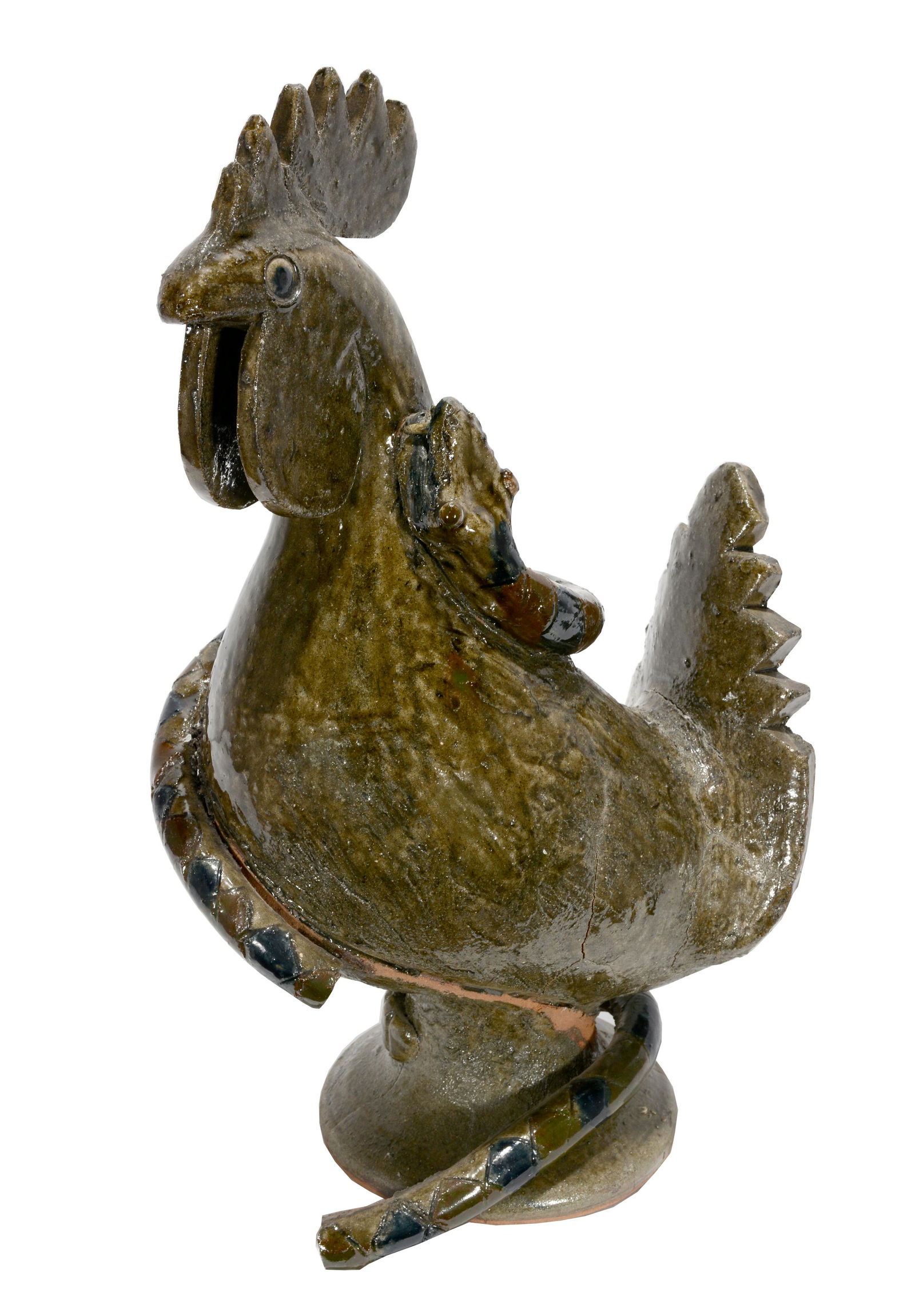 Edwin Meaders. Rare Kiln Accident Snake On Rooster. (1 of 4)
