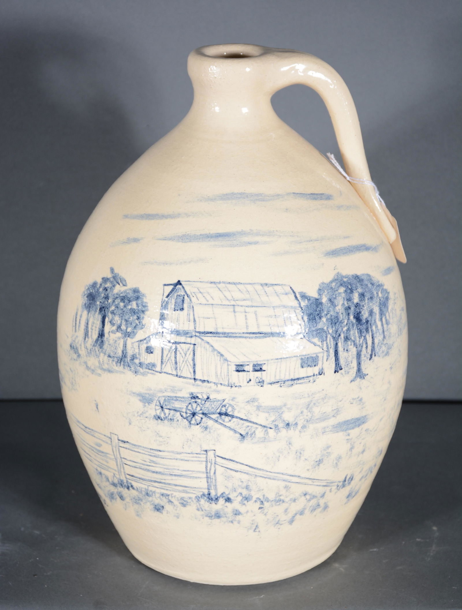 Michael Crocker. Cobalt Farm Scene Jug. (1 of 2)