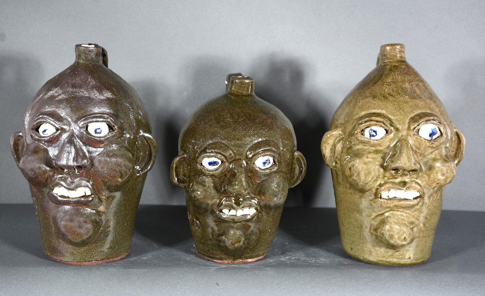 Grace Nell Hewell. 3 Titled Face Jugs. (1 of 3)
