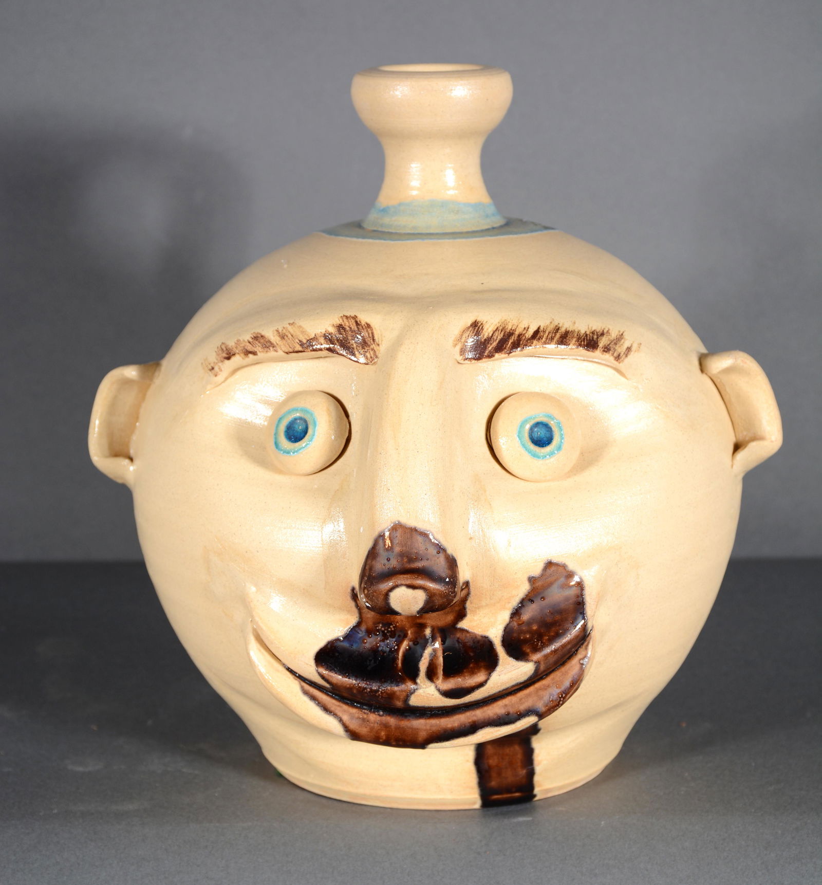 Roger Corn. Early White Face Jug With Glass Eyes. (1 of 3)