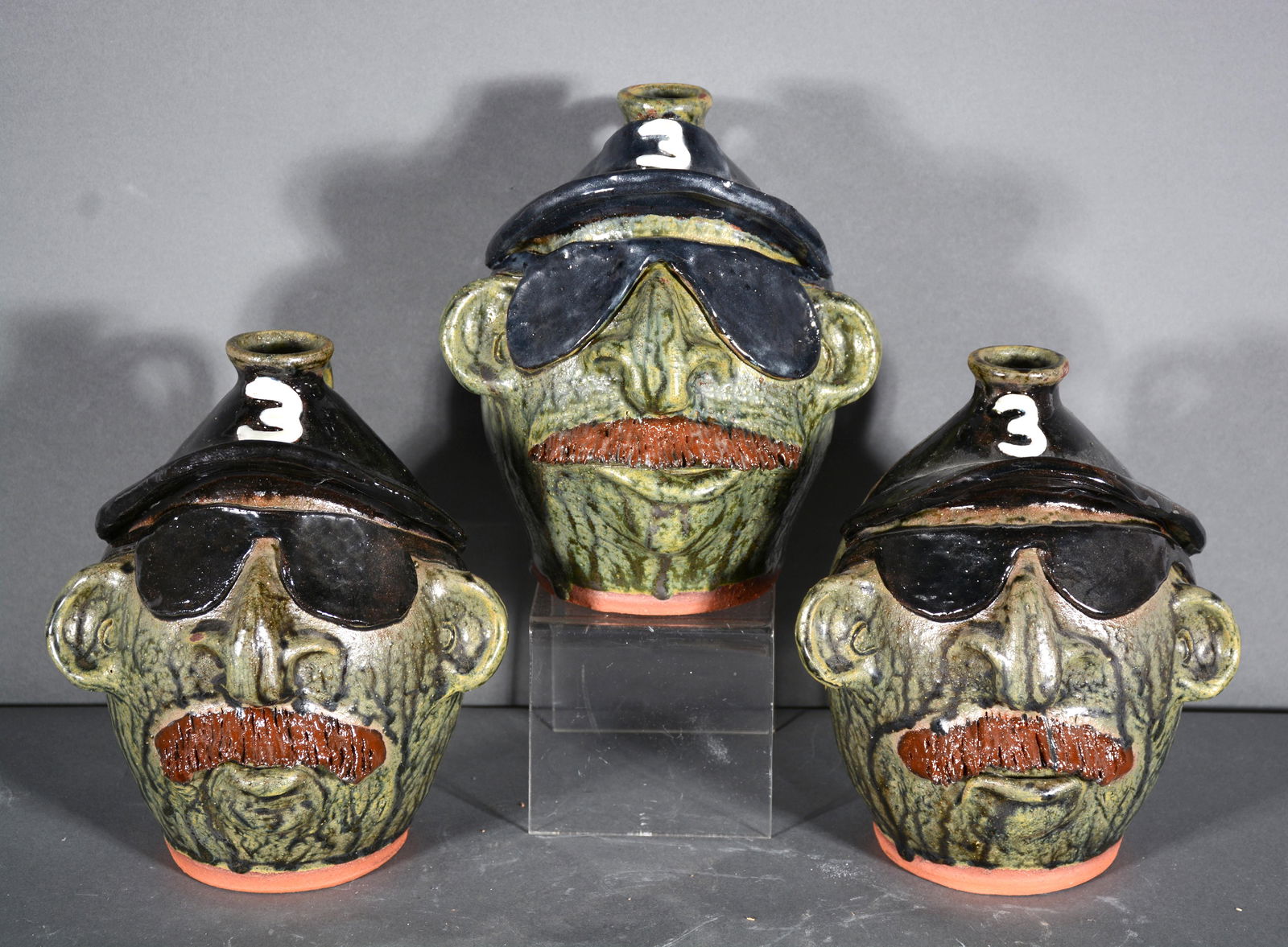 Brian Wilson. 3 'In Memory of Dale' Face Jugs. (1 of 2)