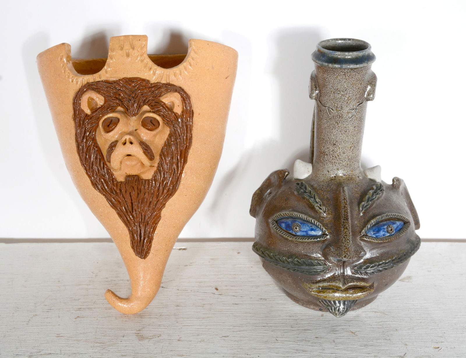 Billy Ray Hussey. Wall Pocket & Devil Face Vase. (1 of 5)