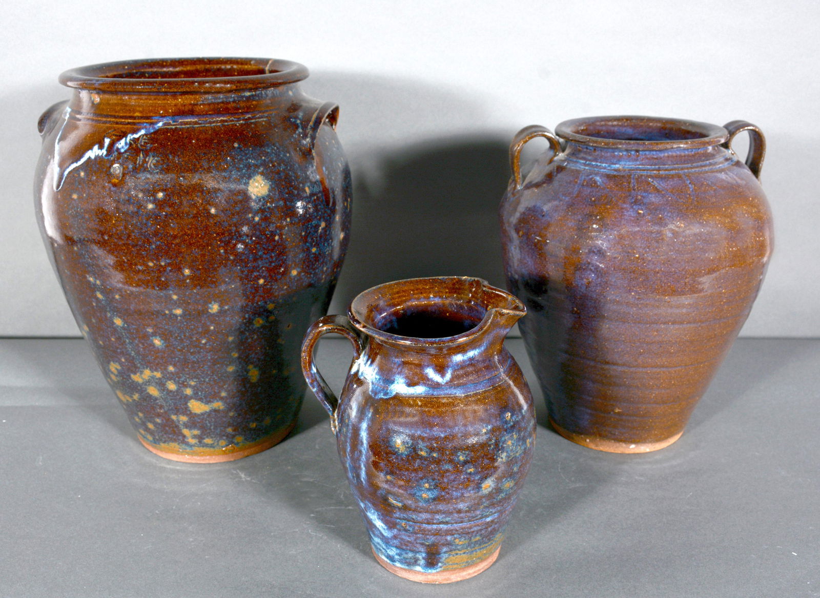 Kim Ellington. 3 Utilitarian Jars with Routille Drips. (1 of 3)