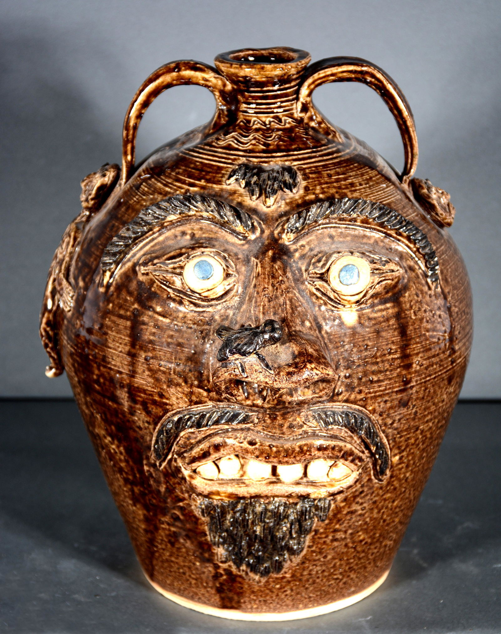 Albert Hodge. Face Jug With Horse Fly On Nose. (1 of 3)