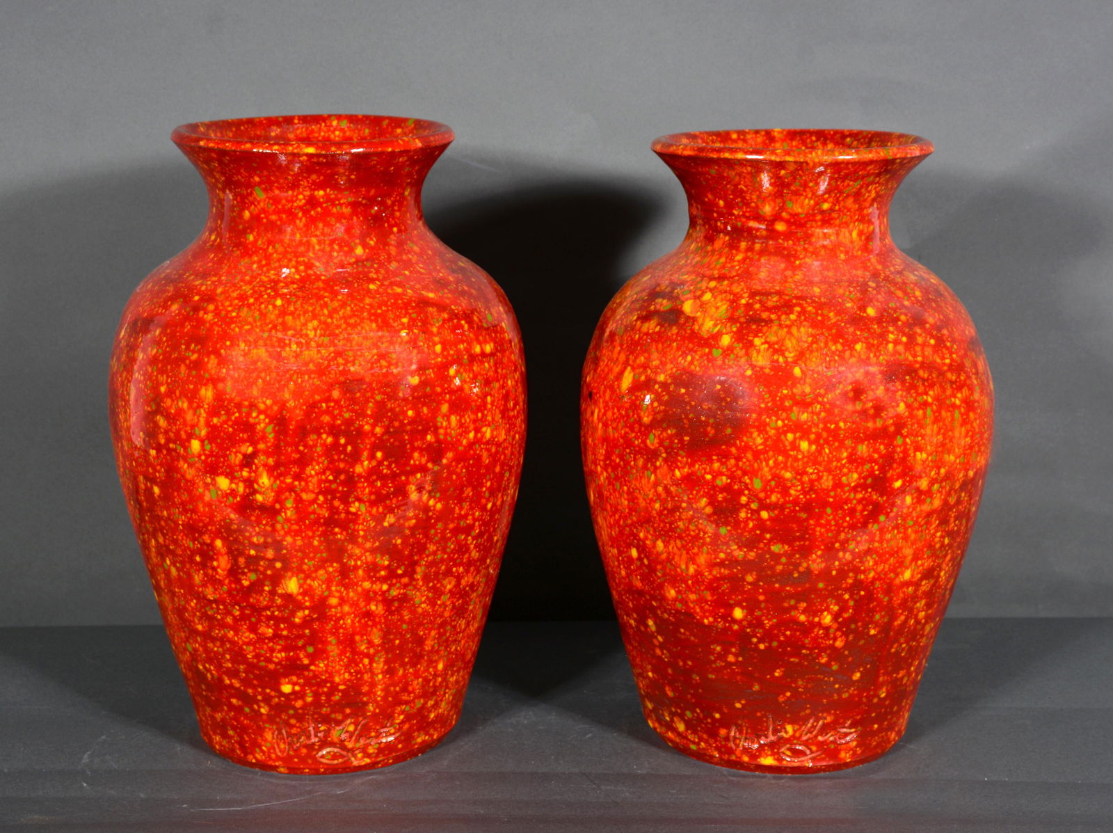 Charlie West. 3 Gal Red Vases with Speckled Glaze. (1 of 2)