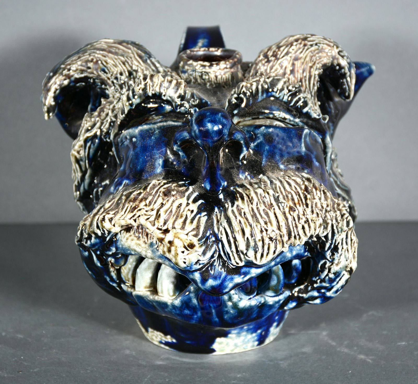 P. Cooke. Blue Devil Face Jug. (1 of 3)