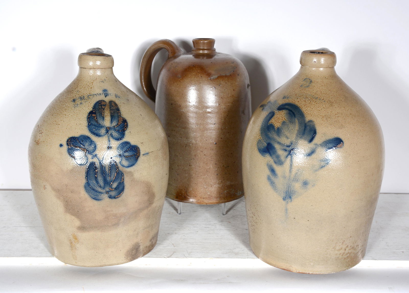 F.H. Cowden & Others. 3 Salt Glazed Jugs. (1 of 4)