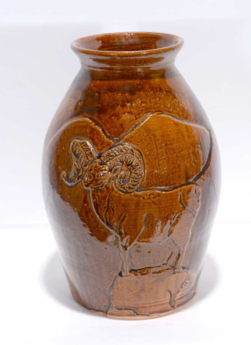 Robert Brown. Big Horn Ram Churn.: Robert Brown. Big Horn Ram Churn. 1988. Signed and dated. Mint condition. 13.5” h. Est. $200-300. Ship: $55