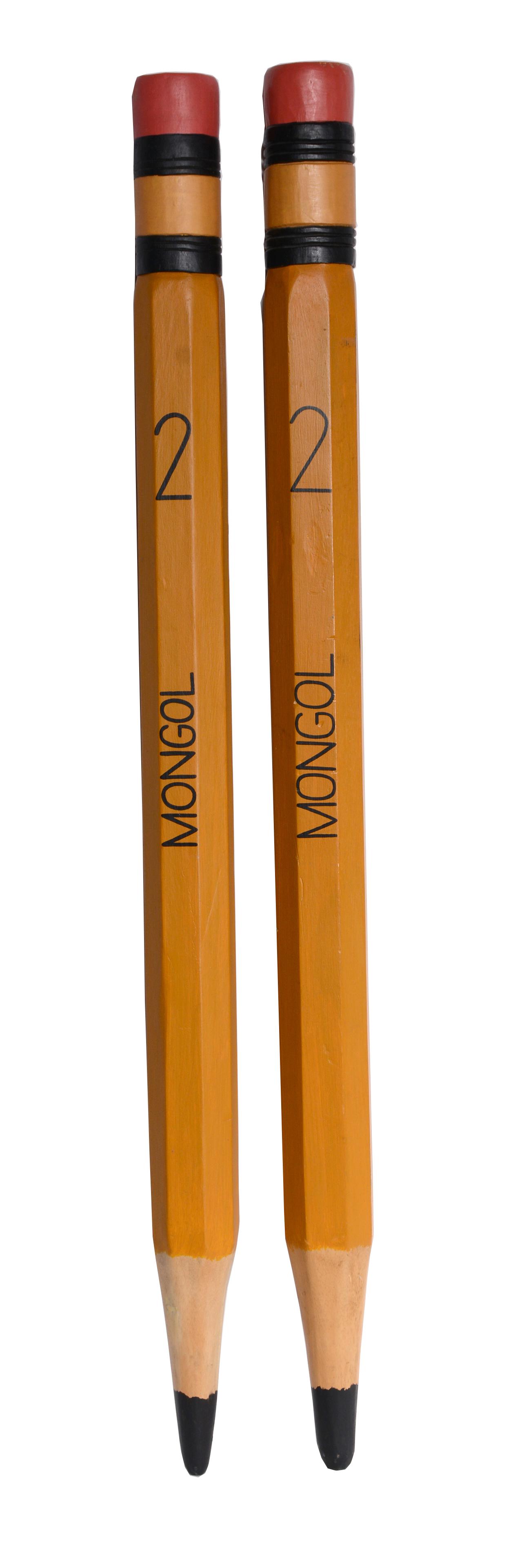 2 Giant Mongol #2 Pencils Trade Signs.: 2 Giant Mongol #2 Pencils Trade Signs. Carved and painted wood. Excellent condition. Each is 48" h x 3" diameter. Est. $800-1,200. Ship: $85
