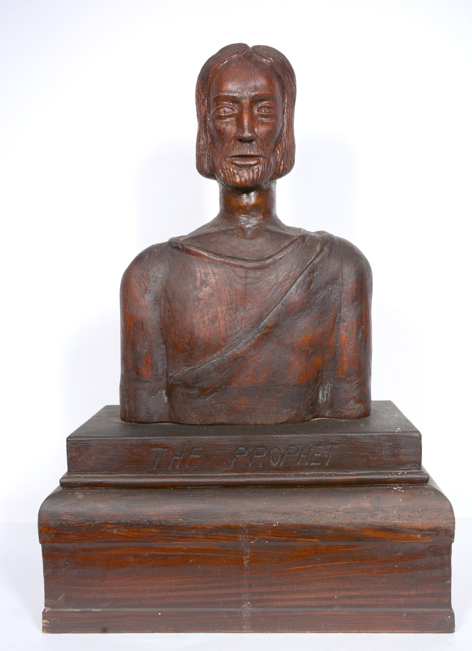 Rev. Joel D. Hewlett. The Prophet.: Rev. Joel D. Hewlett. The Prophet. Not signed. Titled. Carved and stained wood. Excellent condition. 24" x 16" x 9". Est. $400-600. Ship: $75 Self-taught African American artist Reverend Joel Hewlett 