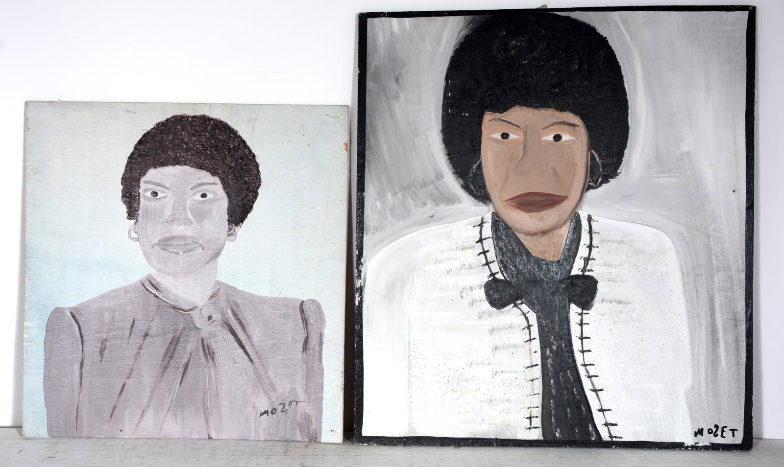 Mose Tolliver. Pair of Modern Portraits.: Mose Tolliver. Pair of Modern Portraits. Signed. Paint on board. Slight foxing, otherwise good condition. Largest is 24" x 27". Provenance: Dr. Regenia Perry. Est. $100-300. Ship: $55