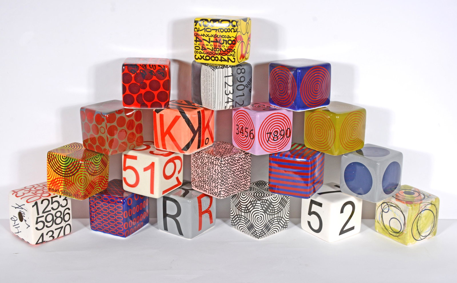 Kaiser Suidan. 19 Ceramic Cubes.: Kaiser Suidan. 19 Ceramic Cubes. c. 2013. Signed and dated. Glazed ceramic. All in excellent condition. 4" x 4" x 4" each. Est. $200-400. Ship: $85