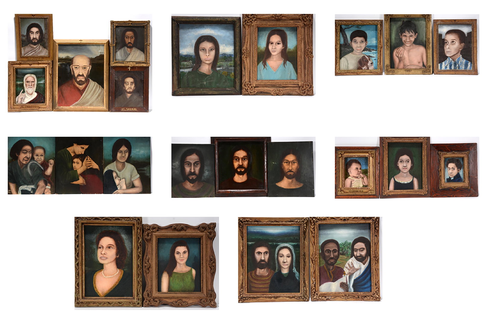 Rev. Joel D. Hewlett. 23 Portraits of Saints, Prophets,: Rev. Joel D. Hewlett. 23 Portraits of Saints, Prophets, Men, Women & Children. c. 1950-70's. Many are signed, dated and titled. Paint on canvas panels and board. Artist made and decorated frames. Ther