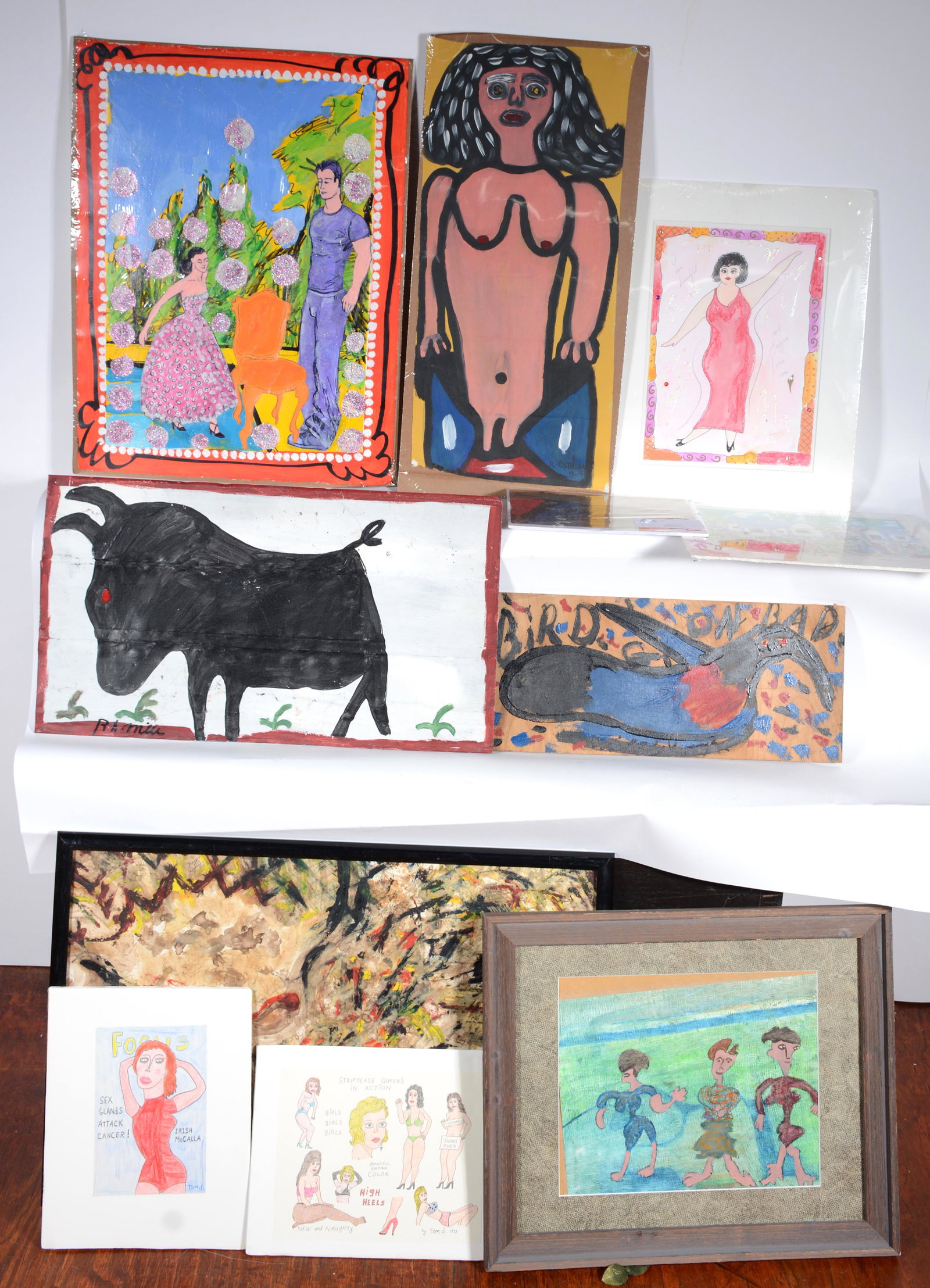 R.A. Miller, Tom D., Willie Jinks & More. 9 Works .: R.A. Miller, Tom D., Willie Jinks & More. 9 Works of Art. Signed. Mixed media. All in good condition. Largest is 31" x 21". Est. $200-400. Ship: $65