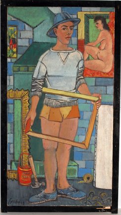 Robert Brady. In My Studio.: Robert Brady (1928-1986, Iowa). Major Discovery! Robert Brady paintings hidden away for 60 years, found in Iowa art vault. Oil, tempera, mixed technique encaustic on canvas. Signed and dated, 1948. En