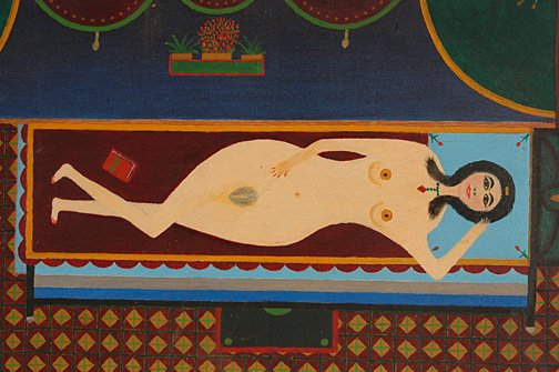 Gustav Klumpp. Reclining Female Nude.: Oil on canvas. Signed and dated, 1973 on stretcher on reverse and on the front. Excellent condition except for some minor skinning at very bottom. 30" w x 20" h. Est. $3,000-5,000. Ship: $45. On page 
