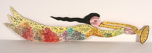 Howard Finster. Right Facing Gabriel.: #11,866.Paint on wood cutout with marker text. Signed and dated, 9/89. 49.5" w x 12" h. Excellent condition. Provenance: The Lynne Ingram Collection. Est. $1,000-1,500. Ship: $65