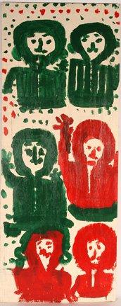 Mary T. Smith. Six Figures.: Mary T. Smith (1904-1995). Paint on plywood. Signed on back. 22" w x 55.5"h. Excellent condition. Provenance: The Lynne Ingram Collection. Est. $600-1,000. Ship: $75