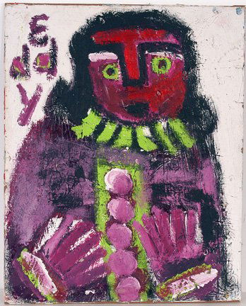Eddy Mumma. Portrait In Purple & Green.: Eddy Mumma (1908-1966). Paint on board. Signed on front. 16" w x 20" h. Large. Excellent example. Est. $800-1,000. Ship: $35