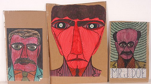 Ted Gordon. Group of 3 Faces.: Ink on paper. Largest is 8.5"w x 11"h. Provenance: The Chuck and Jan Rosenak Collection. Est. $300-500. Ship: $25