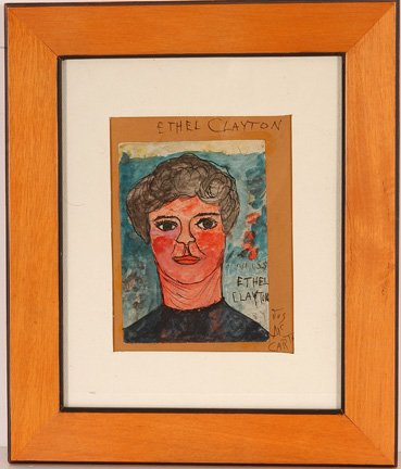Justin McCarthy. Ethel Clayton.: Justin McCarthy (1891-1977). Ink and paint on paper. Image is 4" w x 5.5"h. Frame is 10.5"w x 13" h. Excellent condition. Est. $200-300. Ship: $30