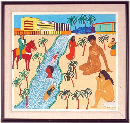 Gabriel Arthus. Swimming In the River.: Paint on board. 25" w x 23.5"h. Frame is 30" w x 28" h. Est. $200-400. Ship: $40