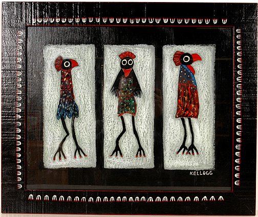 Misty Kellogg. Birds Of A Feather.: Mixed media on board. 2007. 24"w x 20" h. Est. $200-400. Ship: $35