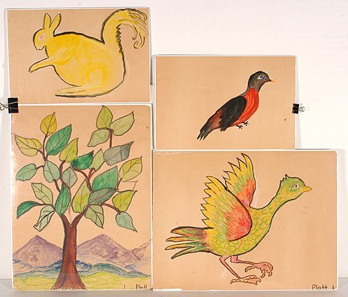 Platt. Set of Four Drawings or Paintings.: Mixed media on paper. Largest is 18" x 24". All are in excellent condition. Est. $100-200. Ship: $35