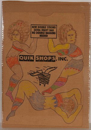 Lewis Smith. Quik Shops, Inc.: Lewis Smith (1907-1998). Ink and crayon on brown grocery bag with original label. 12" w x 17"h. Est. $100-200. Ship: $25
