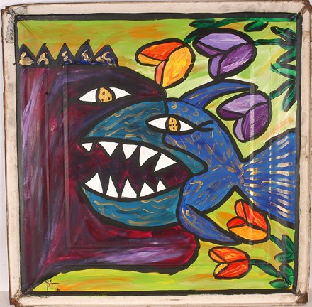 Scott Burris. Blue Fish.: Paint on tin. 24"w x 24"h. Est. $100-200. Ship: $35