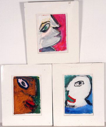 Cher Shaffer. 3 Semi-Abstract Portraits.: Paint on paper. 7.5" x 10"h each. All are signed and titled. Excellent condition. Est. $100-200. Ship: $30