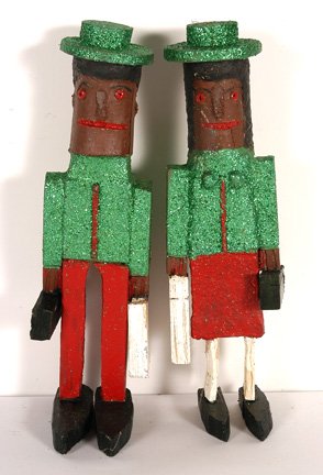 Rev. J.L. Hunter. Traveling Couple.: Paint and glitter on wood. Initialed on bottoms of feet. Both are 16" w x 4"h. Excellent condition. Provenance: Dr. Regenia Perry. Est. $100-200. Ship: $35