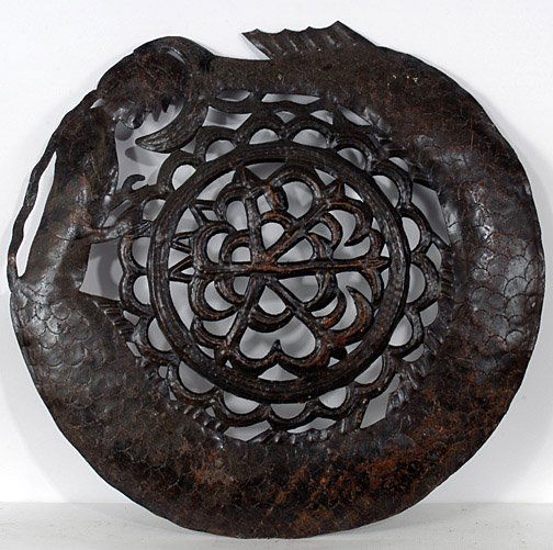 Haitian Mermaid Cutout.: Cut metal sculpture. 23.5" diameter. Est. $50-100. Ship: $25