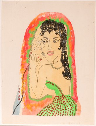 Karen Brown. Woman Singing.: Prison Art. 1989. Tempra and glitter on paper. 18" x 24". Provenance: Phyllis Kornfeld, author of Cellblock Visions. Est. $300-500. Ship: $25