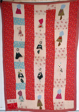 Little Girl In Bonnet Quilt.: Probably African American. Appears to have some age. 59" x 82". Good condition. Est. $100-200. Ship: $25
