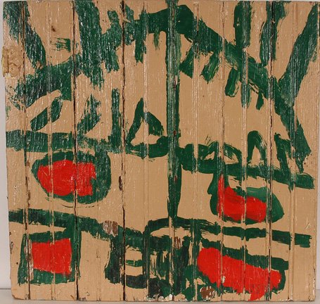 Mary T. Smith. House.: Housepaint on heavy wooden crate door. 21" x 20.25". Excellent condition. Est. $200-400. Ship: $35