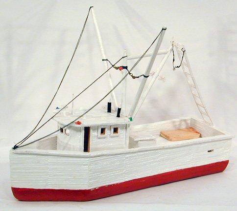 Charles Madden. Shrimp Boat.: Painted match sticks and glue with glass, string, fish lure swivels. 1995. 12" long x 4.5". Est. $10-20. Ship: $25
