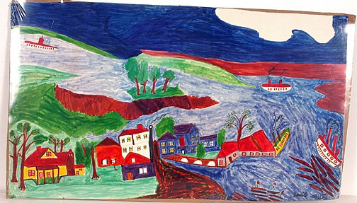 Lucille Smith. Landscape.: Marker on paper. 28" x 16.5". Est. $100-200. Ship: $25