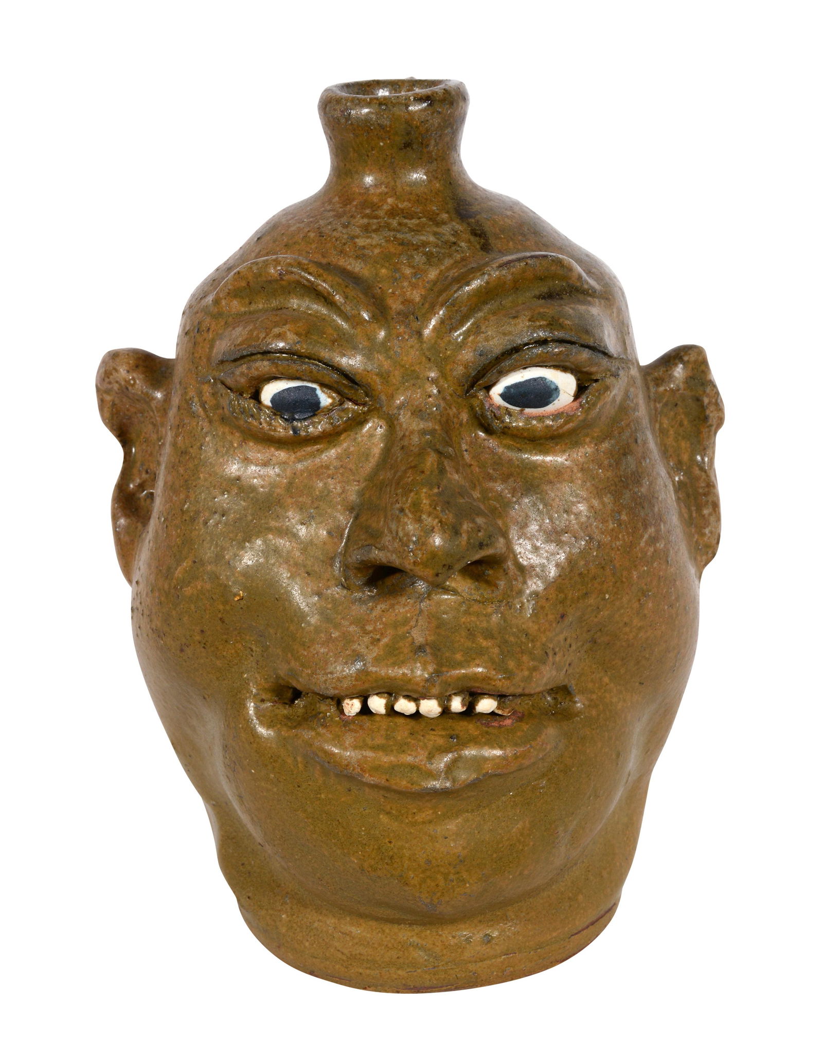 Lanier Meaders. Mossy Green Glaze Face Jug. (1 of 5)