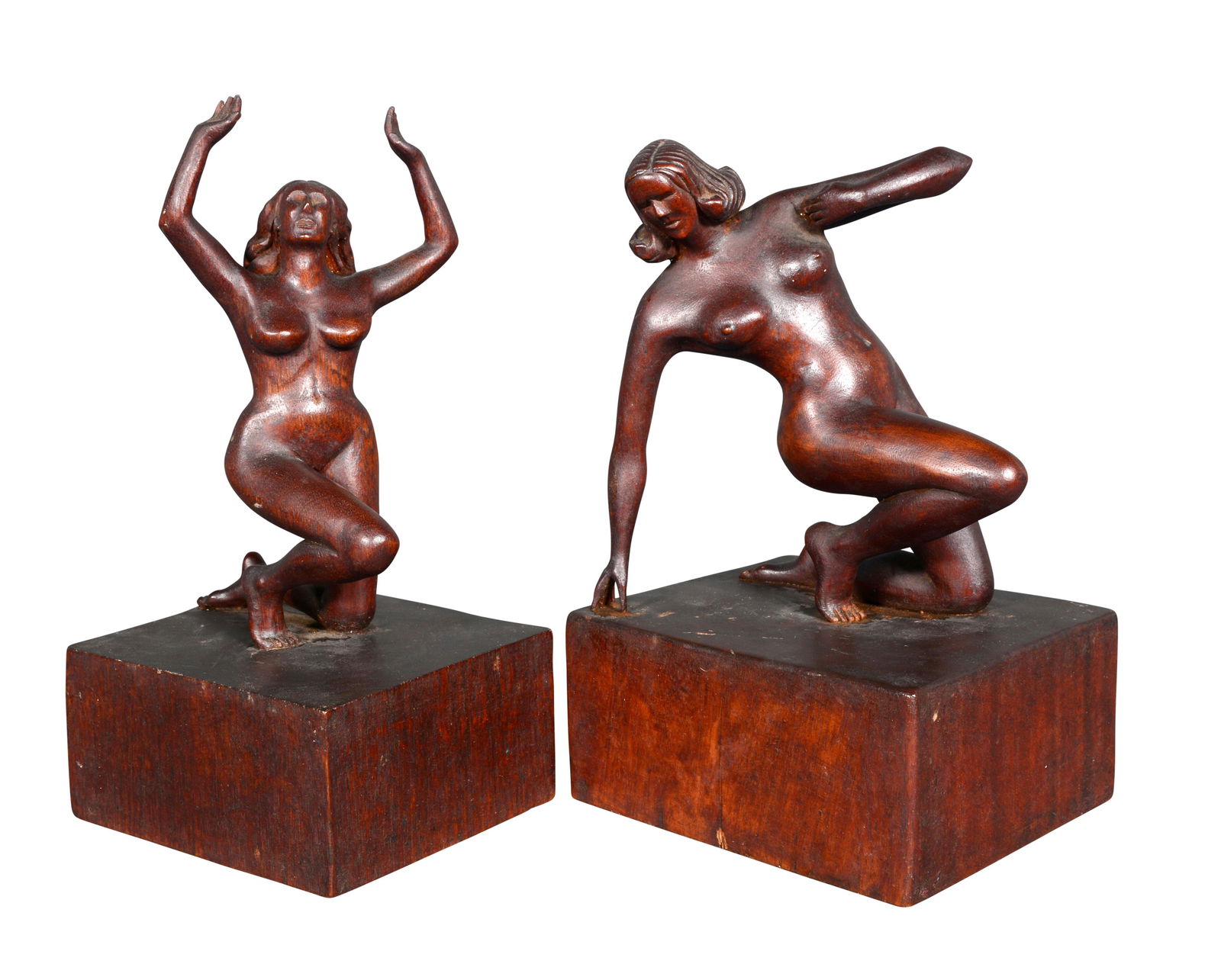 Pair of Carved Wood Nude Models.: Pair of Nude Models. 1949 and 1951. Signed and dated. Carved and stained wood. Both in excellent condition. Average size is 9"h x 5" x 5". Est. $1,000-2,000. Ship: $65