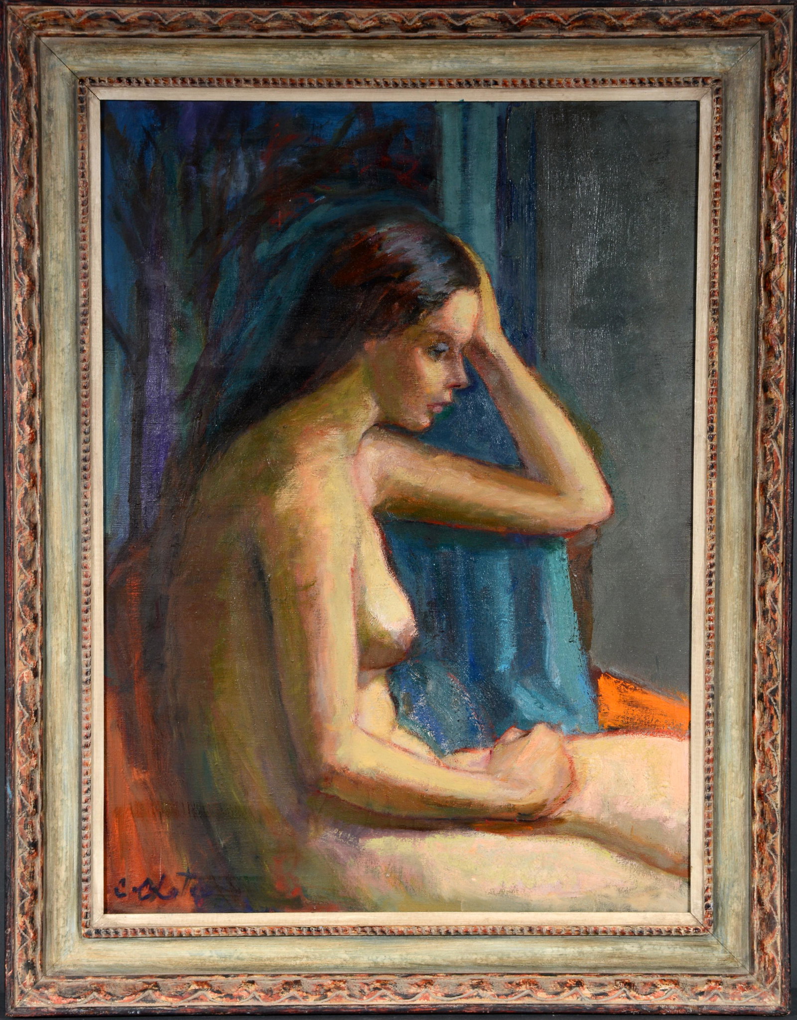 Constantin Chatov. Young Female Nude.: Constantin Chatov (1900-1987). Young Female Nude. Signed. Not dated. Oil on canvas. Great condition. 28"w x 37"h with frame. Provenance: Larry and Jane Schlachter Collection. Est. $1,000-1,500. Ship: 